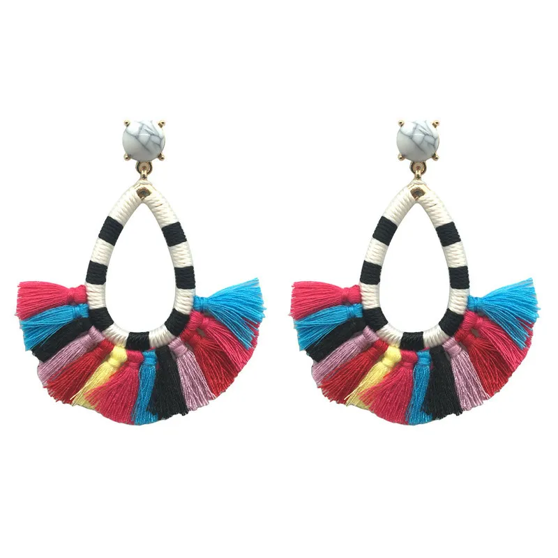 

Bohemian Pendant Earrings Female High Quality Metal Cotton Thread Material Tassel Simple Ethnic Style Bohemian Girl Jewelry Gift