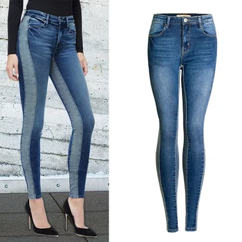 

High Waisted Stretch Jeans Skinny Push Up Woman Plus Size Blue Striped Denim Denim Trousers Fall 2019 New Arrival Dropshipping