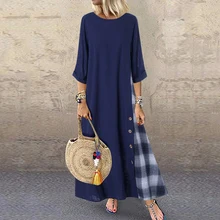 Клетчатая пуговица с высоким низким подолом, длинное платье, повседневное, свободное, с круглым вырезом, с коротким рукавом, женские платья, лето, большие размеры, 5XL, Макси платья