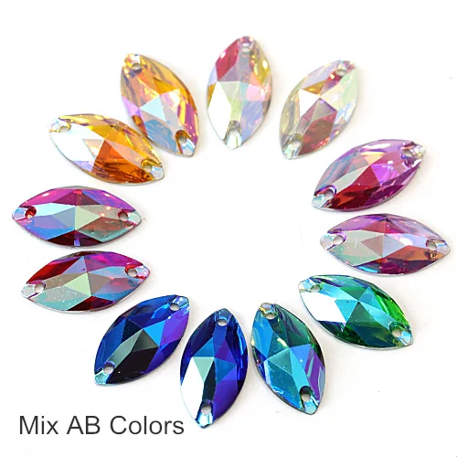 Mix AB Colors Наветт маркиза Смола пришить стразы Красочные стразы Лошадь глаз Швейные стразы одежды Y2920 - Цвет: Mix AB Colors