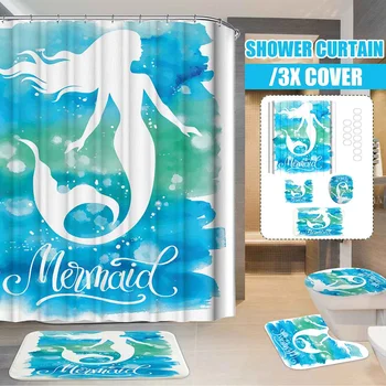 

180x180cm Bathroom Set Waterproof Shower Curtain Bath Cover Bathroom Decor Deep Sea Mermaid Type