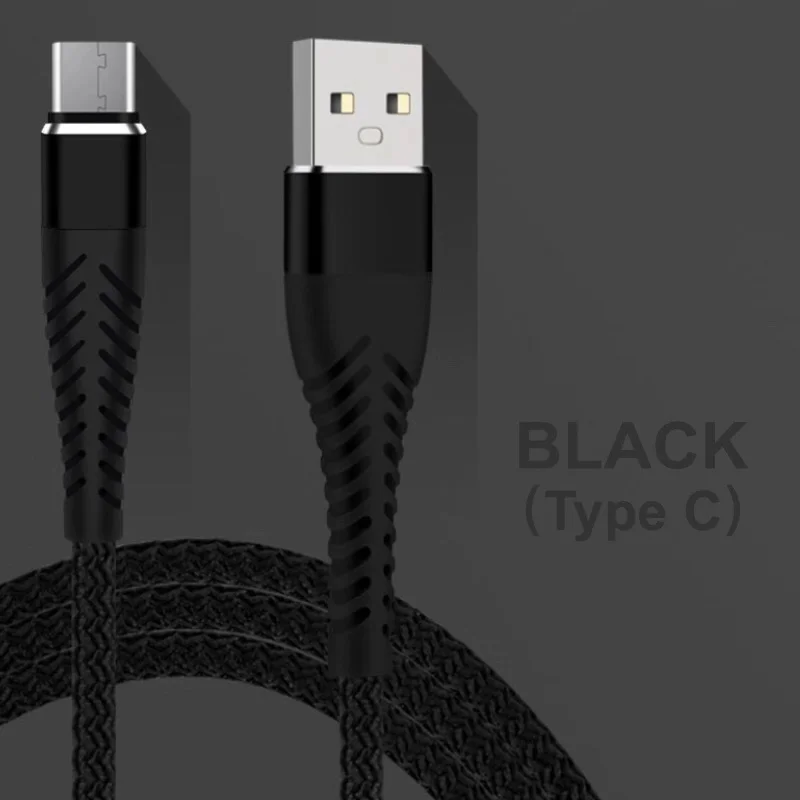 1 м 2 м 3 м USB кабель для быстрой зарядки 2.4A Micro USB зарядное устройство для samsung type-C кабель для huawei Xiaomi мобильный телефон кабель для iphone - Цвет: For Type-C Black