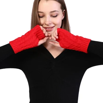 

New Hemp pattern fingerless wool gloves knitted warm half finger arm sleeve