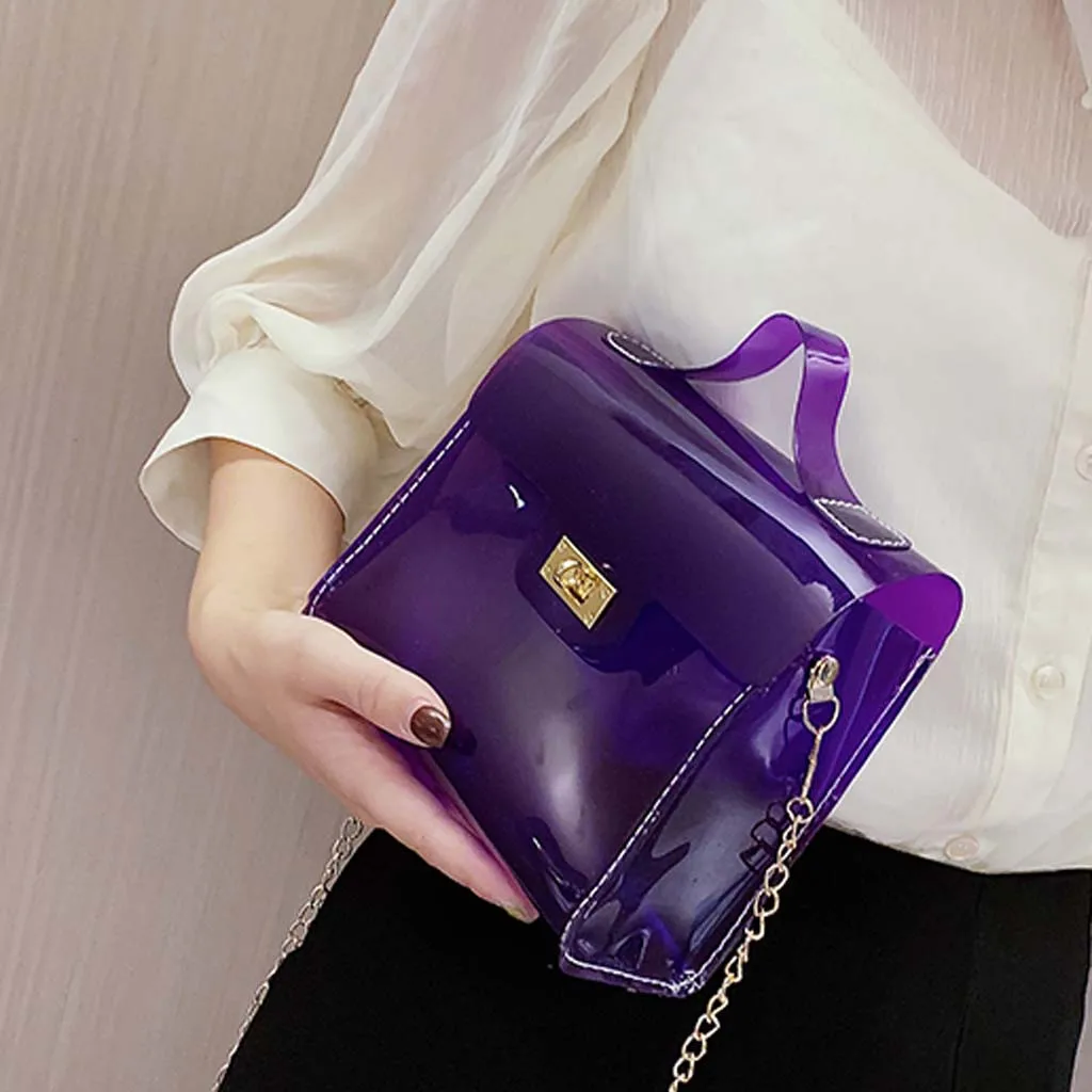 

Women's Fashion Transparent Shoulder Bag Jelly Messenger Bag Solid Color Handbag Korean Style Mini Messenger Bags #5$