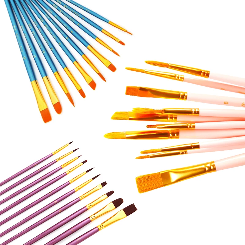 10Pcs/bag Watercolor Gouache Paint Brushes Different Shape Round Pointed Tip Nylon Hair Painting Brush Set Art Supplies no box 10pcs lot nylon hair paint brush oil painting brushes watercolor gouache paint brushes different size artist fine art supplies