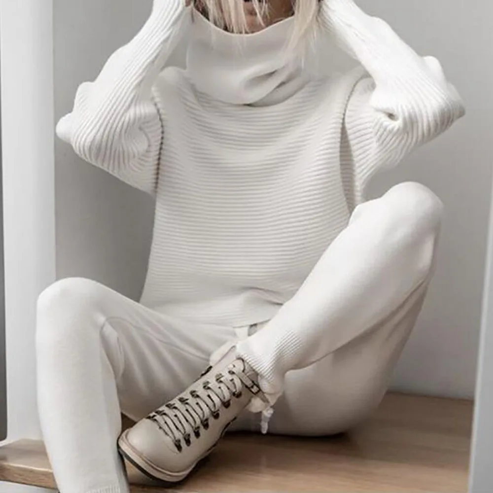 

Turtleneck Knitted Sweater Women Autumn Solid White Loose Causal Knit Wear Korean Fashion Pullovers Plus Size Winter Jumpers 2XL