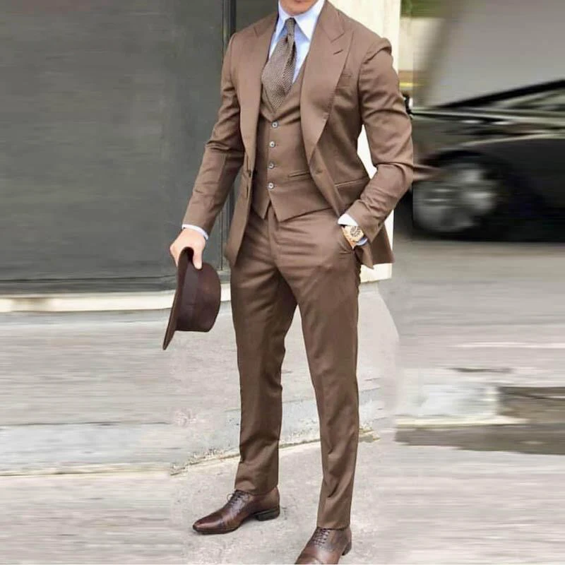 

2020 Mens suit Groom Tuxedos Brown Prom Wedding Men Suit Slim Fit Cotton Blend Formal Suit For Men Slim Fit (Jacket+Pants+Vest)