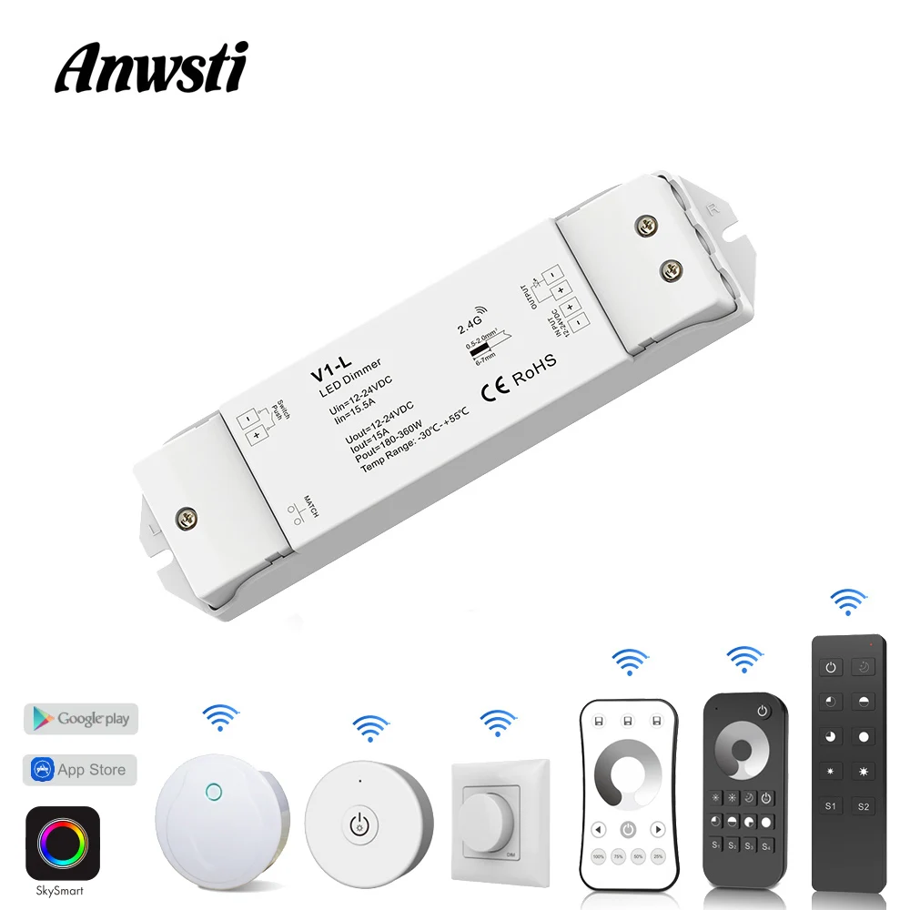 

Светодиодный регулятор яркости 12 В, Wi-Fi, PWM, RF, 2,4 ГГц, беспроводной сенсорный пульт дистанционного управления, постоянный ток 24 В, 12 В, умный Wi-Fi регулятор яркости для одноцветной светодиодной ленты