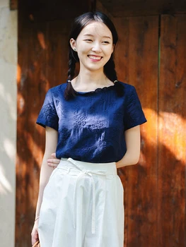 

Fans +3% Discount CYNTHIA Women Blouse Female Vintage Summer O-neck Embroidery Short-sleeve Cotton Shirts