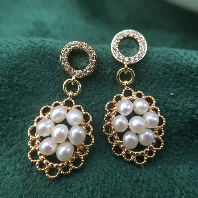 

Butterfly Home Hand-woven Wire Wound Cool 14k Gold 3-4 round Glare Virgine Pearl Earrings Syes40l40hi