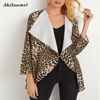 

New Fashion Women Leopard Printed Winter Autumn Wind Coat Cardigan Long Sleeve Lapel Ladies Jacket Coat Ropa Invierno Mujer Coat