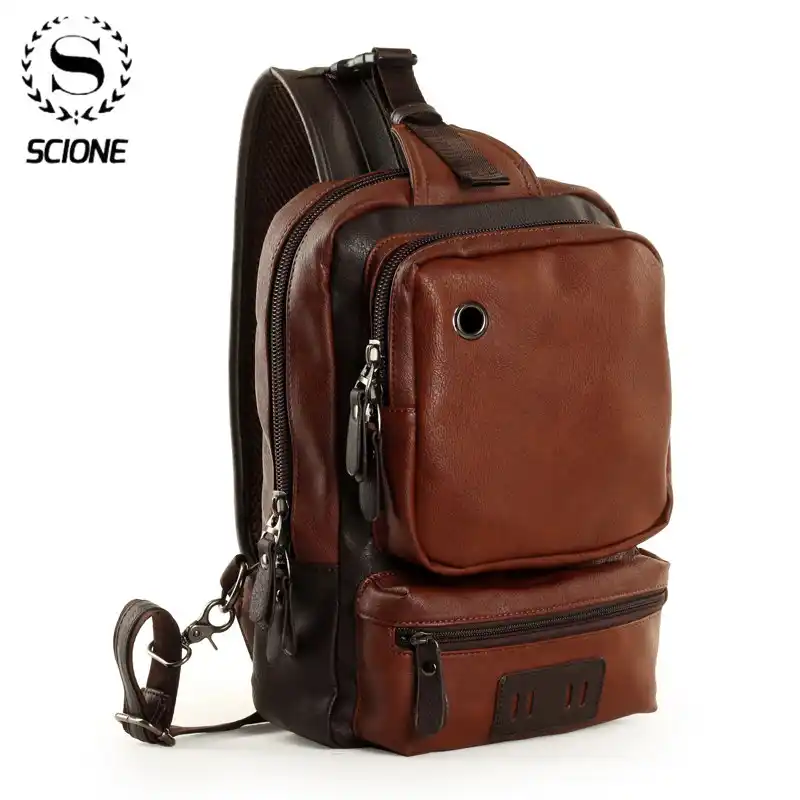 mens leather one strap backpack