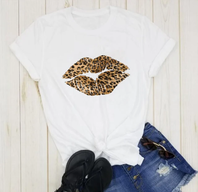 Funny Leopard Lips Printed T-shirt 