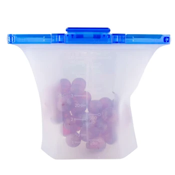 

1000ml Flodable Reusable Kitchen Tool With Scale Wide Mouth Fruit Sealed Washable Sealing Buckle Food Storage Bag Soft Silicone