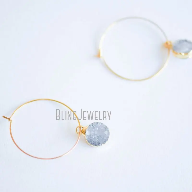 Druzy Hoop Earrings Dainty Delicate  Gift For Her Small Post    ER33955