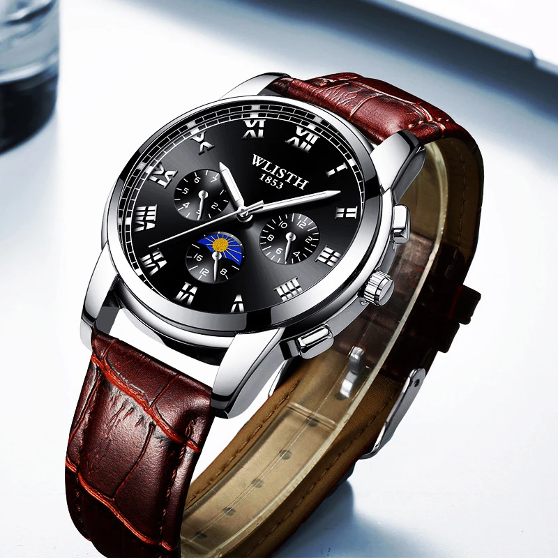

WLISTH Watch Men relogio masculino Men's Waterproof Fashion Leather Watch Quartz Wrist Watch Male Clock relogio masculino