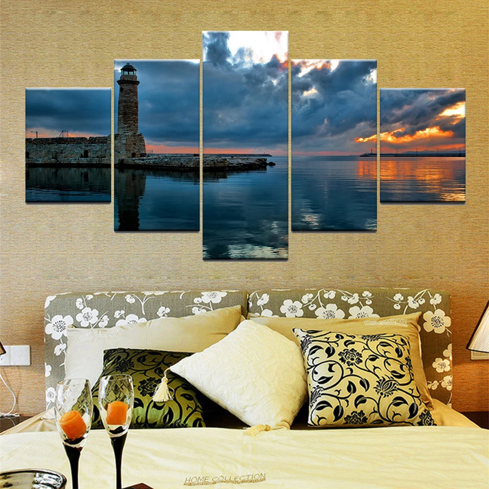 Настенная живопись холст 5 панелей Большой изображение маяка рамка на холсте