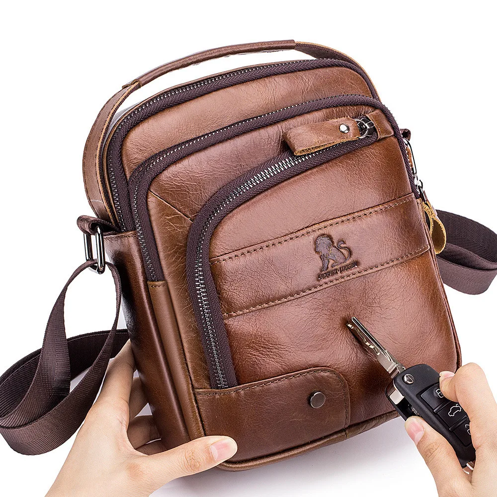 LAOSHIZI men's Genuine Leather Shoulder Bag Men Messenger Bags Small Casual Flap Zipper Design handbags Male CrossBody Bag