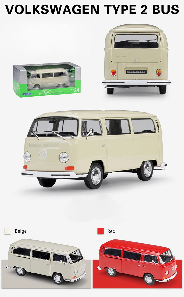 WELLY Diecast 1:24 Scale Car Toys 1972 Volkswagen T2 Bus