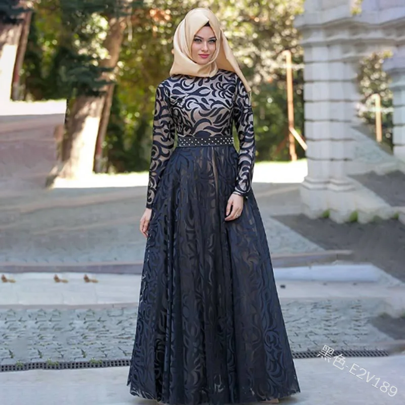 black Мусульманское Абая кружевное Макси платье Турецкий хиджаб Vestidos кардиган кимоно длинный халат платья Jubah Ближний Восток ИД Рамадан Арабский исламский - Цвет: black