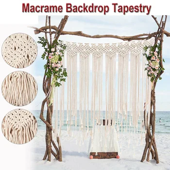 

Macrame Wall Art Hand-made Tassel Wall Hanging Tapestry Cotton Bohemian Tapestry Wedding Backdrop Home Decoration 100x115CM