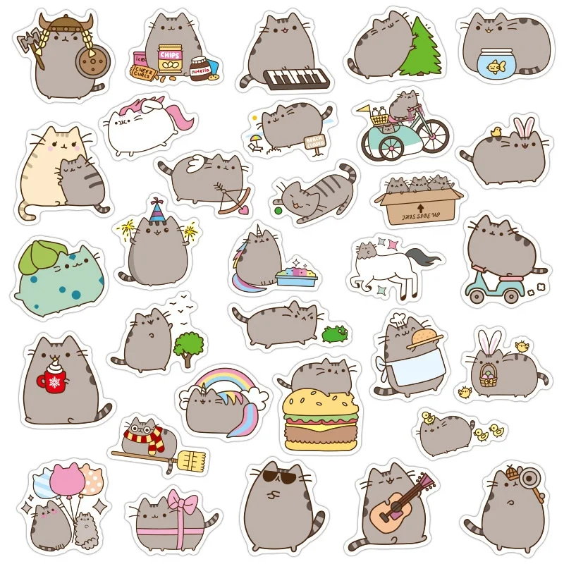 

5Set =500PCS Fat Cat Cartoon Sticker Waterproof Removable Trolley Case Notebook Mobile Phone Water Cup Scooter Graffiti