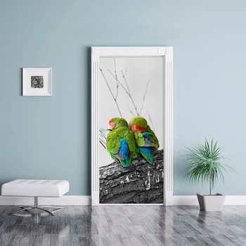 

Self Adhesive Renew Colorful Bird Home Decor 3d Door Sticker Print Art Waterproof Paper Mural Wardrobe Renovation Decal Picture
