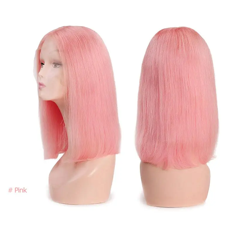 13X4 Короткие парики боб 613/желтый/красный/синий/черный/зеленый/розовый/серый Remy бразильский Омбре парик фронта шнурка Али Fumi queen человеческие волосы парики - Цвет волос: pink