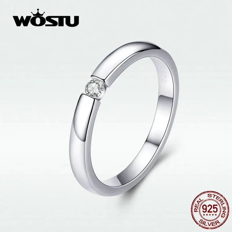WOSTU подлинные 925 стальное кольцо, серебряные кольца на палец, Новое поступление, прозрачные маленькие циркониевые кольца, свадебный подарок на помолвку BKR542