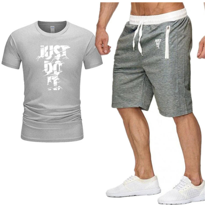 Conjunto de camiseta y pantalones cortos deportivos para hombre, Camiseta de algodón de alta calidad, conjunto de entrenamiento deportivo para correr, novedad de 2021