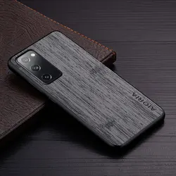 Luxury Bamboo Wood Pattern Leather Case Cover for S20 FE (Dark Gray)