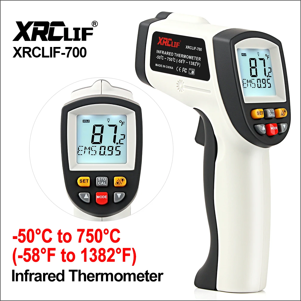 

XRCLIF Laser Infrared Thermometer With Data-Storage High Low Temp Alarm Temperature Meter -58°F-1742°F Digital Thermometer Gun