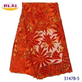 

Burnt Orange Lace Fabric Velvet Lace Fabric For Dresses Latest French Tulle Lace Fabric High Quality Sequinsed Lace NA3147B-2