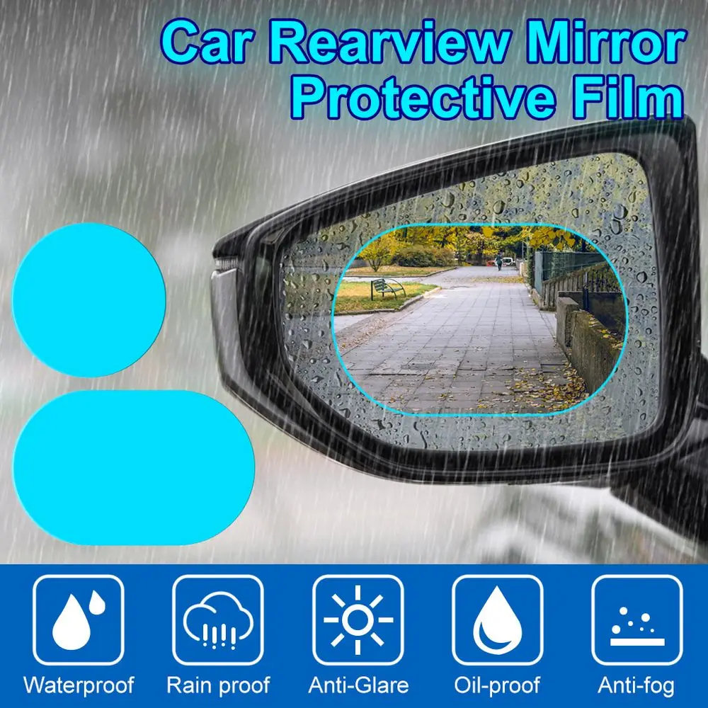 2PCS Rainproof Car Rearview Mirror Sticker Anti-fog Protective Film Rain Shield 