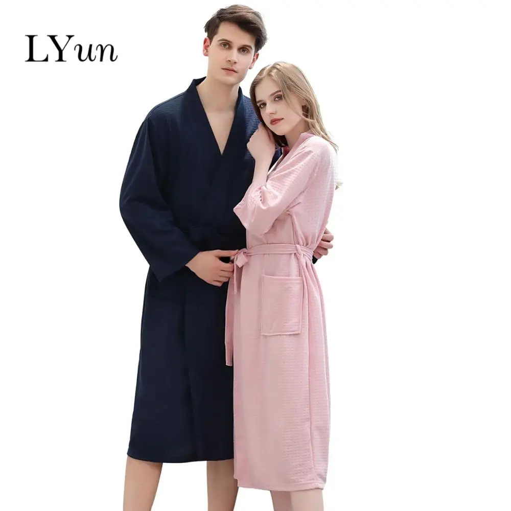 

LYun Lovers nightgown waffle bathrobes ladies thin bathrobes absorbent and quick-drying nightgowns men and women's home service