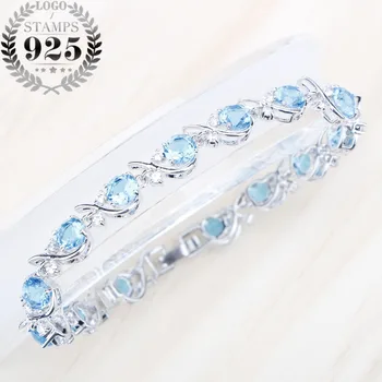 

A Bracelet For Women Sky Blue Cubic Zircon Stones Silver 925 Jewelry Length 20 CM Bracelets Gift Free Jewelry Box