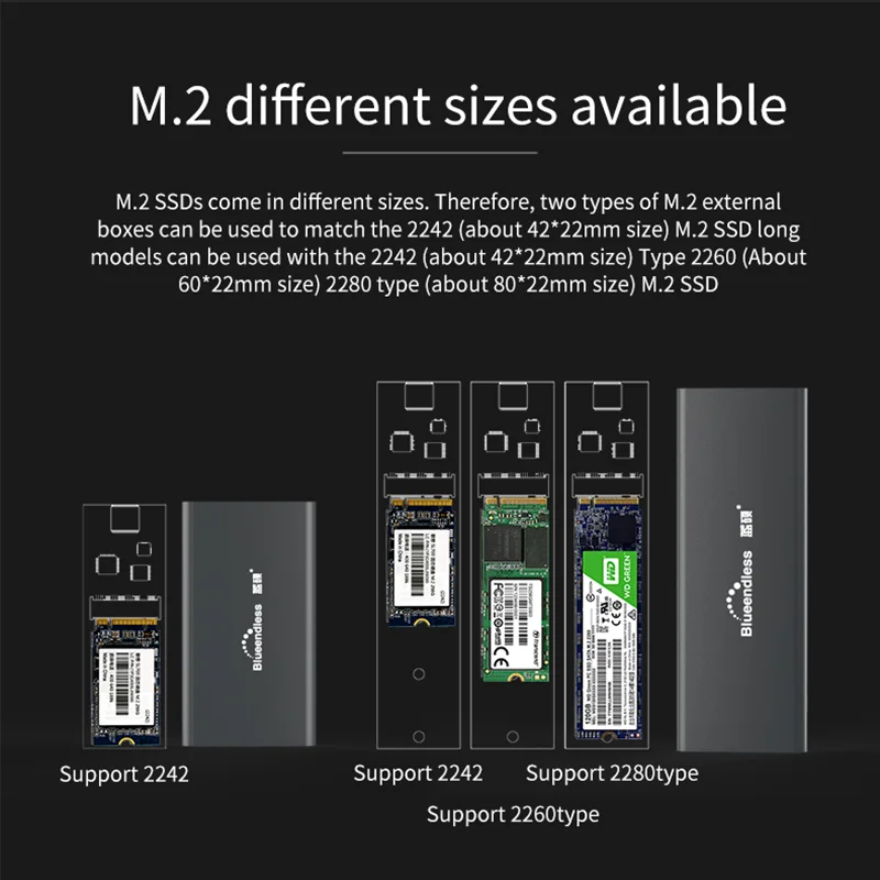 External Hard Drive Enclosure Aluminum M.2 Ssd Case Portable Msata to Usb Type C 2242/2260/2280