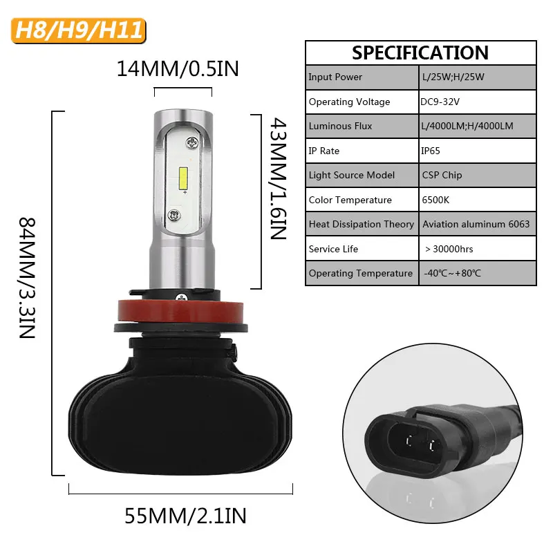 2 шт. H3 H4/9003/HB2/Hi/Lo 9005/9006 H7 H8/H9/H11 Светодиодный противотуманный фонарь автомобильные ходовые огни фары дальнего света для авто 12 В 24 в 6000 К Белый
