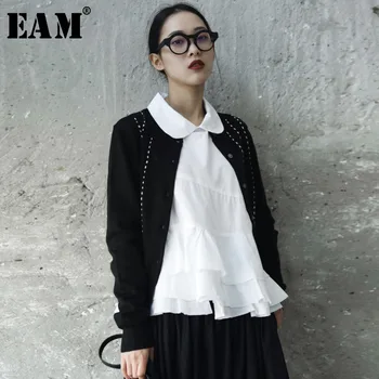 

[EAM] Black Line Split Knitting Sweater Cadigan Loose Fit Round Neck Long Sleeve Women New Fashion Spring Autumn 2020 JR500