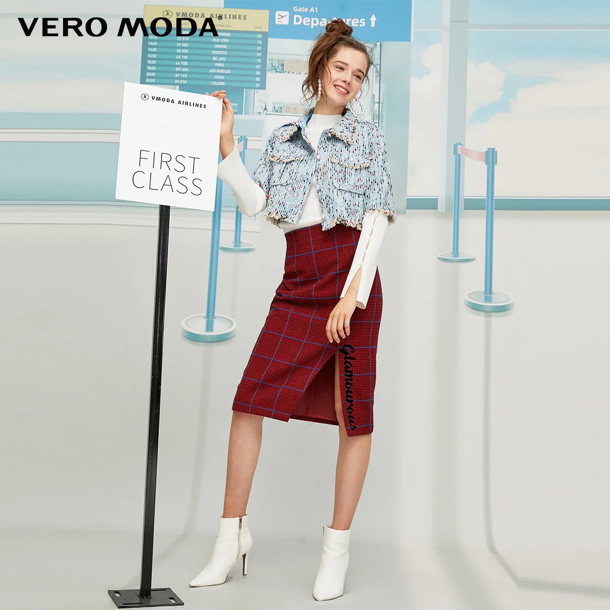 Vero Moda New Sheep Wool Houndstooth Single Slit Skirt | 319316547 - Цвет: Red heart
