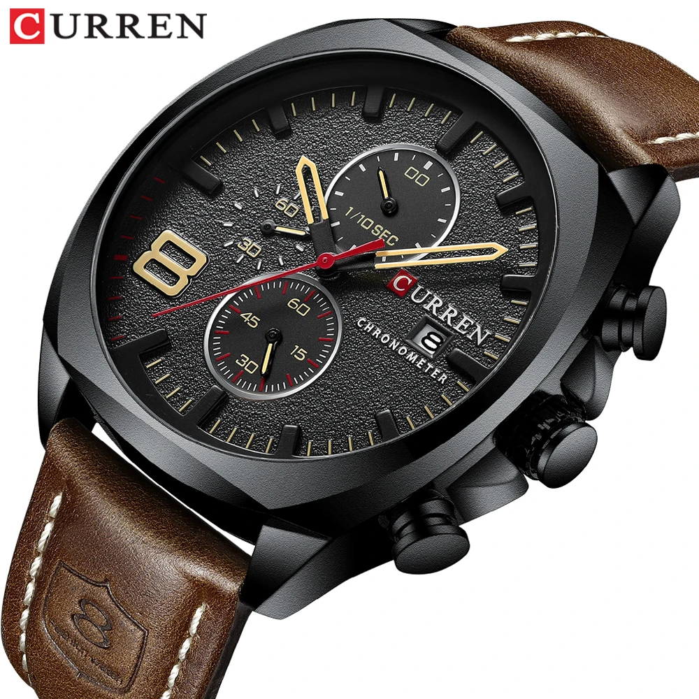 

Mens Watch CURREN 2019 Mens Watches Brand Luxury Sport Waterproof Chronograph Military Display Date LeatherQuartz Wristwatches