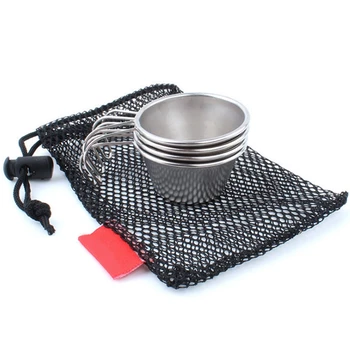 

TOP!-4 Stainless Steel Bowls Mini Portable Cookware Outdoor Camping Tableware Coffee Cup With Handles Anti-Scalding Small Bowl
