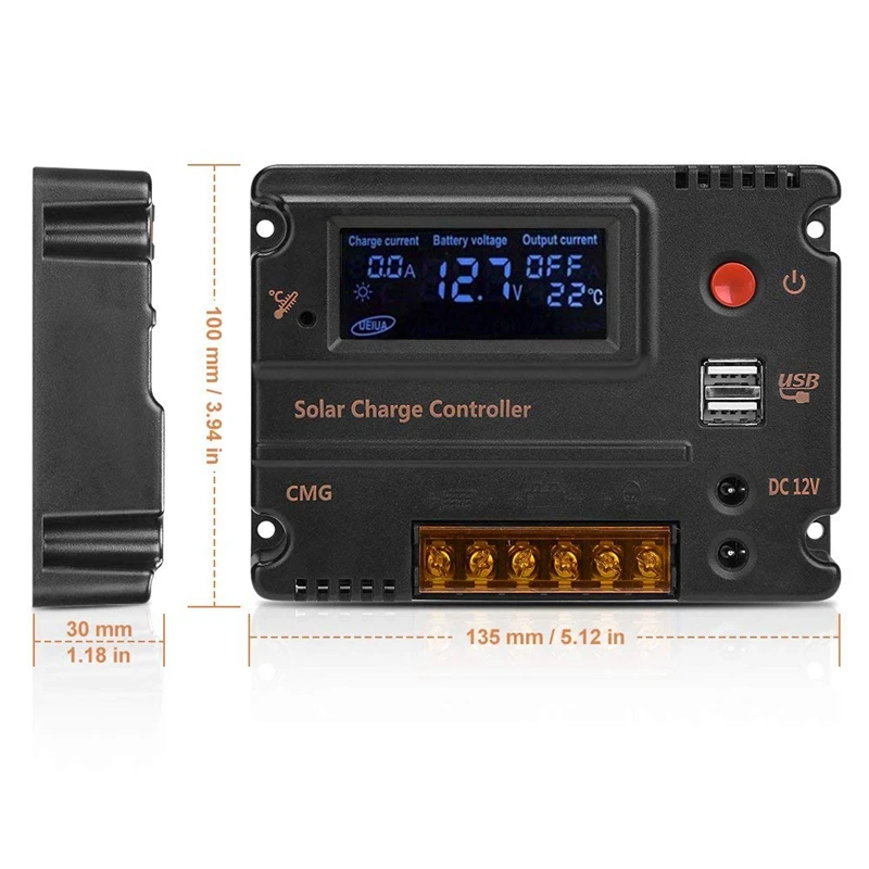 20A Solar Charge Controller Auto Switch Lcd Intelligent Panel Battery Regulator Charge Controller Overload Protection Temperatur