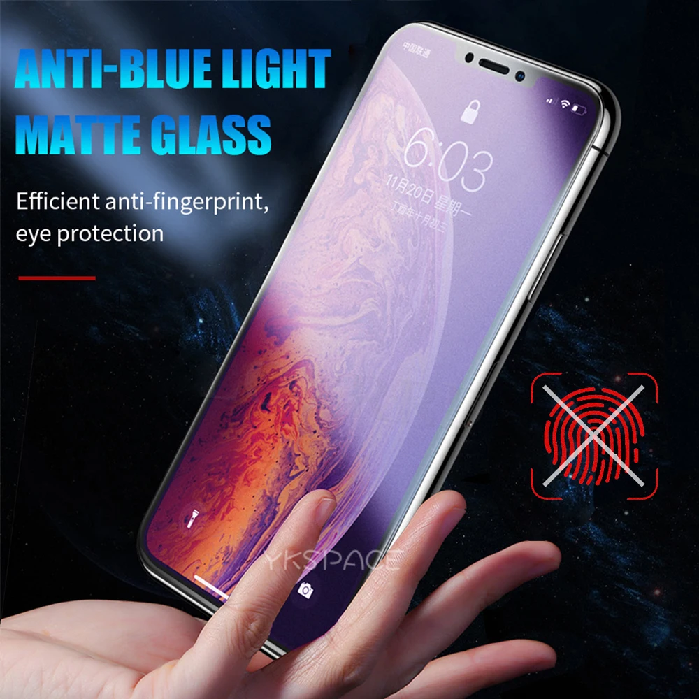 9H полное покрытие, анти-синий лучевой светильник, матовое закаленное стекло для iPhone X XS MAX XR 11 Pro Max, матовая защита экрана без отпечатков пальцев