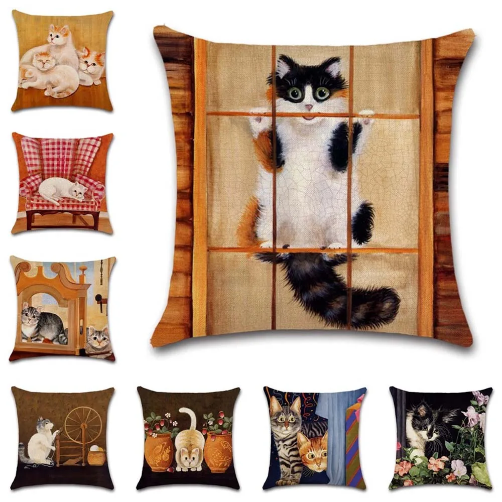 

Animal Cute cats printing linen polyester Cushion Cover decorative Home sofa chair car seat friend bedroom kids gift pillowcase