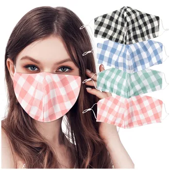 

4pcs Simple Face Mask Plaid Print Breathable Adjustable Unisex Mask Dustproof Windproof Washable Protective Mask Mascarillas New