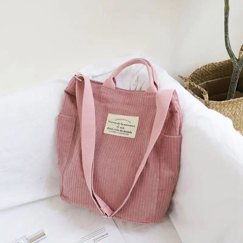Large Capacity Cloth Handbag Tote Female Crossbody Messenger Bags Ladies Simple Canvas Purses Women Corduroy Shoulder Bag KL768