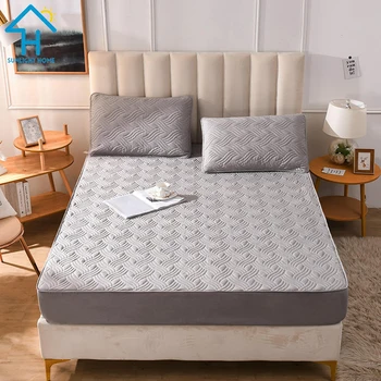 

1pcs 100% Washed Cotton Bed Sheets Mattress Cover Mattress Case Bedsheets Solid Color Fitted sheet for Mattress (No Pillow Case)