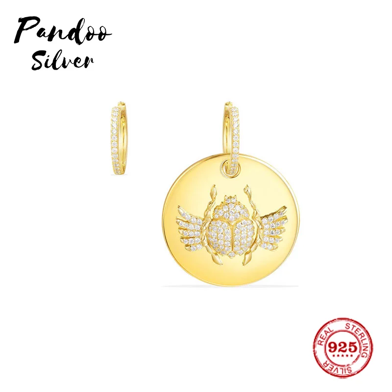 

Pandoo Fashion Charm Sterling Silver Original 1:1 Copy,Yellow Silver Asymmetric Scarab Earrings Luxury Jewelry Gift For Female
