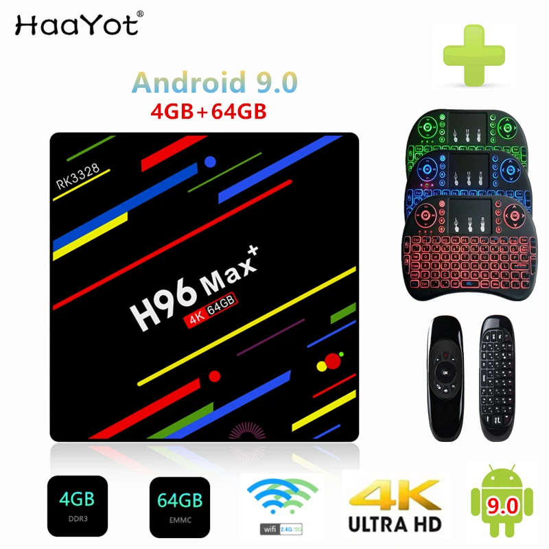 HAAYOT H96 MAX + 4 Гб ОЗУ 64 ПЗУ Смарт ТВ приставка Android 9 0 RK3328 четырехъядерный 2 4G/5G двойной